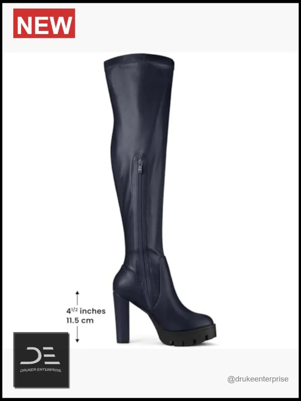 Faux Leather Platform Over Knee Chunky Heel Boots